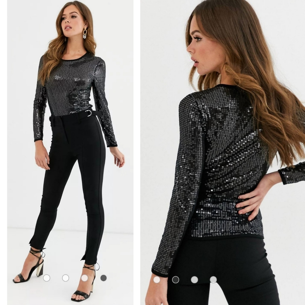 Intimately Free People Black Sequin Diamond Eyes Pullover Long Sleeve Top